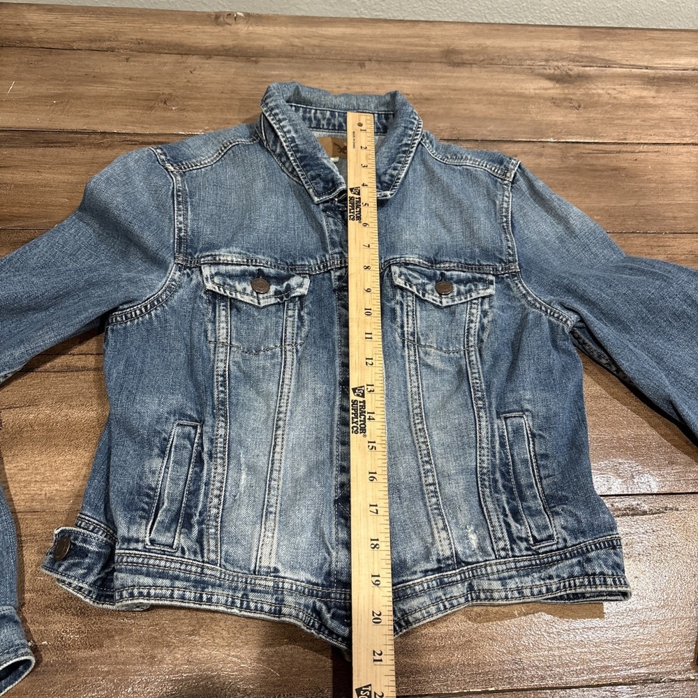 American Eagle Denim Jacket Women's Distressed Blue Jean Cropped Wash - Picture 6 of 7